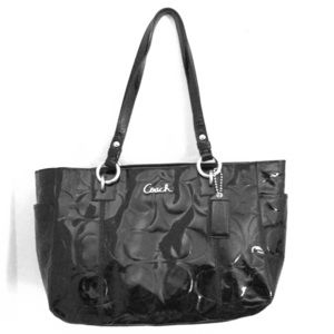 COACH black embossed patent leather tote bag